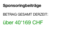 Sponsoringbeiträge
Betrag gesamt derzeit:   
über 40‘169 CHF
